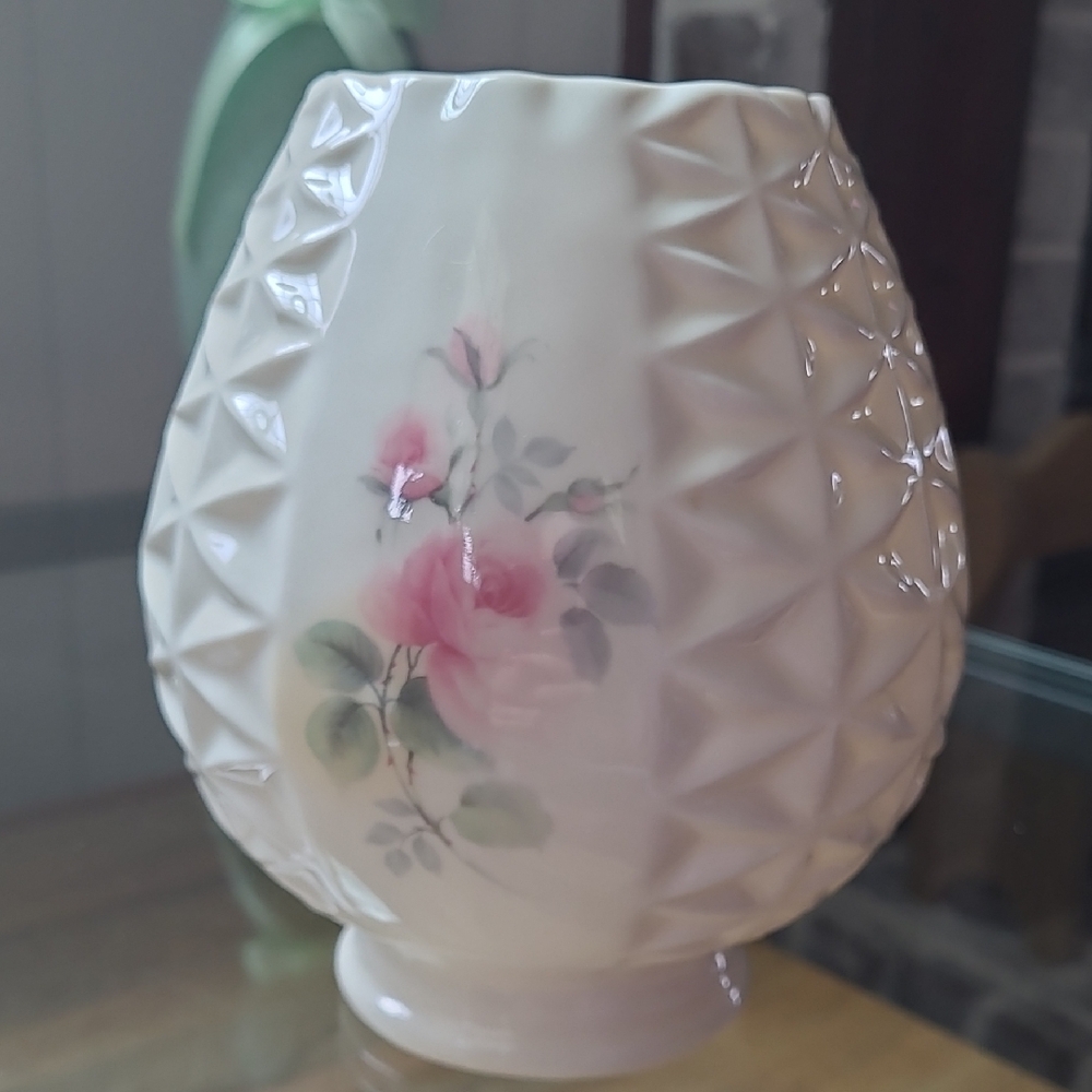 White and Pink Textured Floral Accent Vase